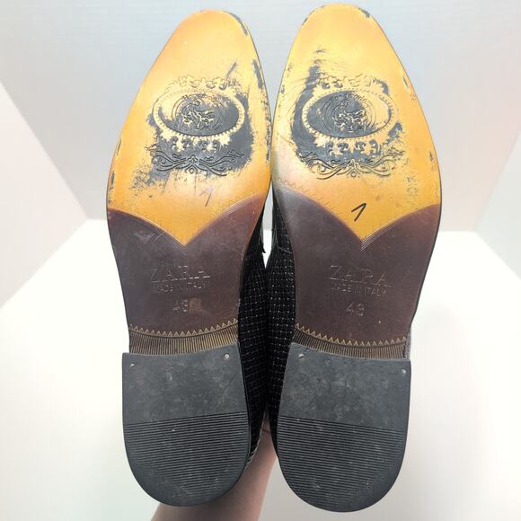 Zara Made In Italy Woven Leather Dress Loafers Black Men\'s 9.5